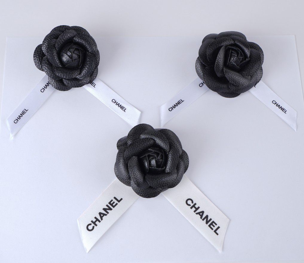 Camellia Brooch Pin Flower Leather Black Perfect For A Quince