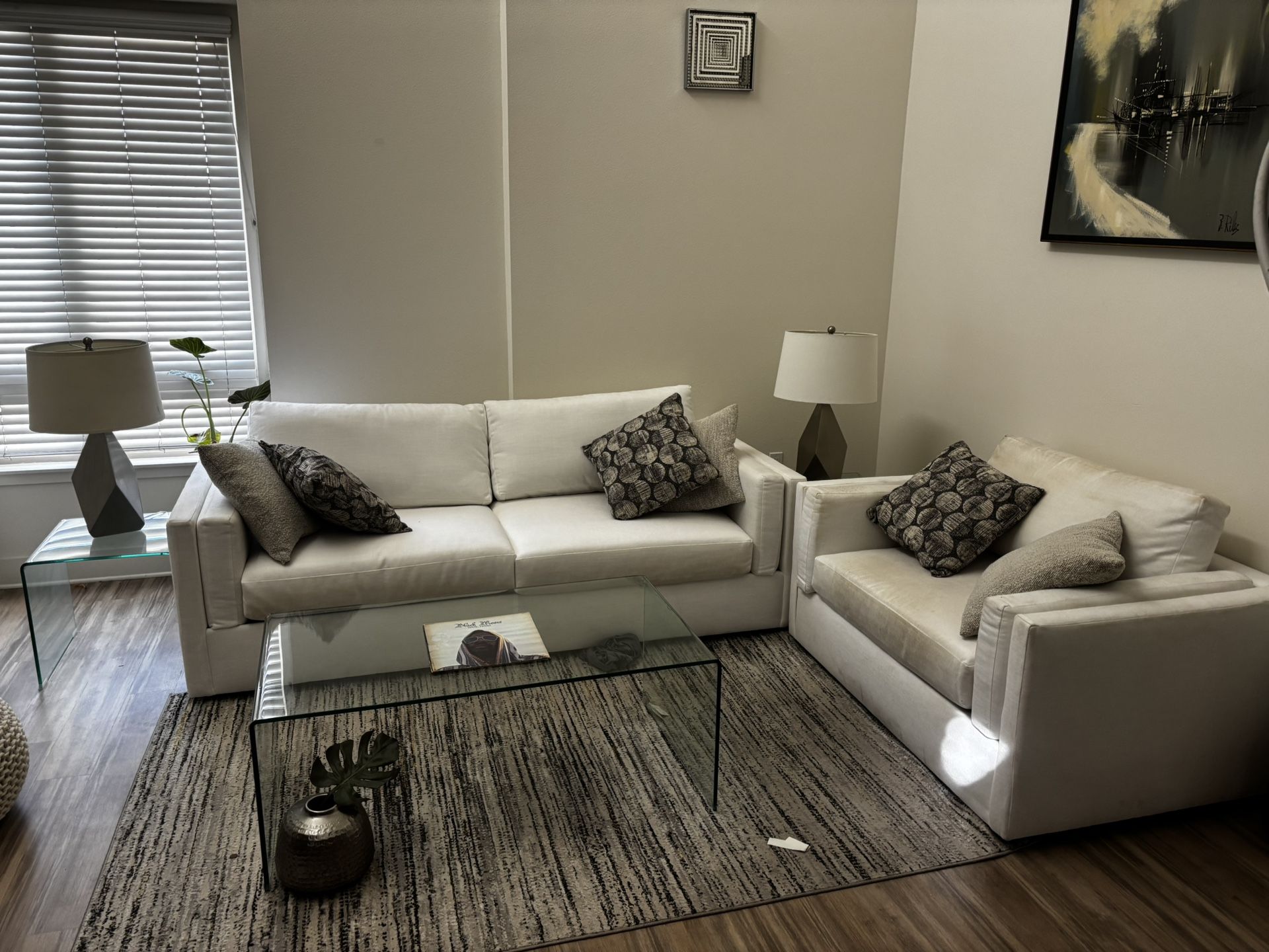 Living Spaces White Ora Foam sofa set. LARGE SOFA and chair.
