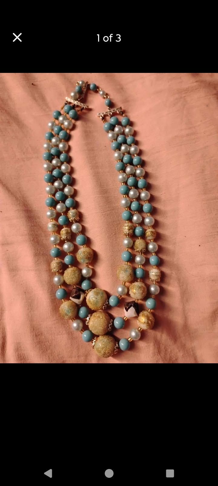 Vendome Vintage Turquoise Cabochon 3 Strand Beaded Necklace