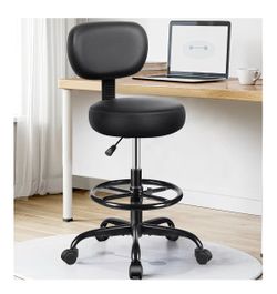 New box Drafting Chair with Backrest – Adjustable Foot Rest Rolling Stool with Wheels, PU Leather Swivel Stool for Office Spa Studio Lab Counter Salon