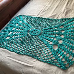 25” X36.5” Adorable High Quality Green Yarn Handmade Crochet Doily