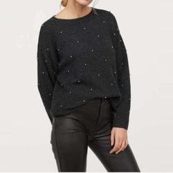 H&M Jeweled Pullover Sweater Wool Blend Women's Size M