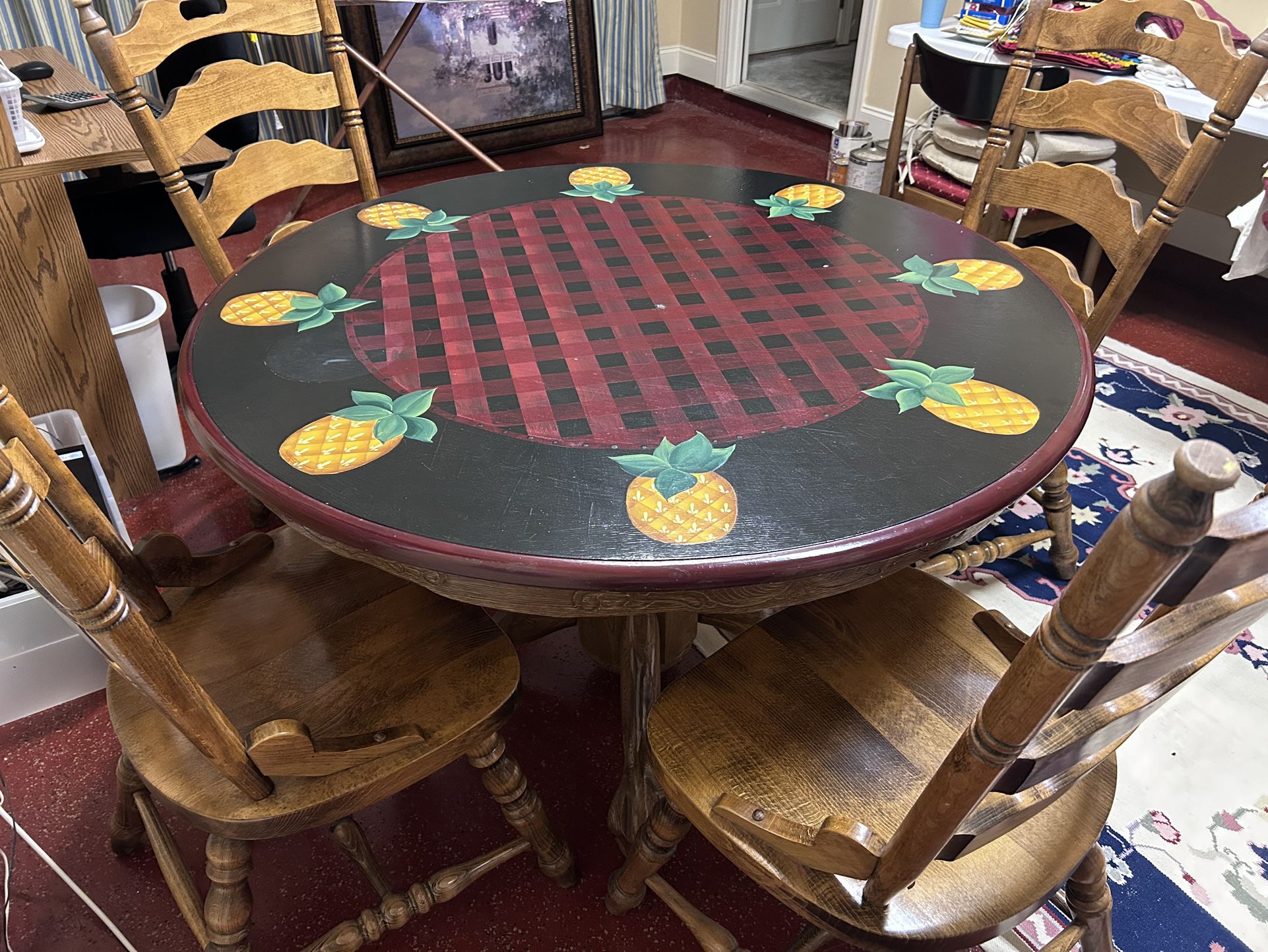Pedestal Round Table 48” Wide And 4 Chairs