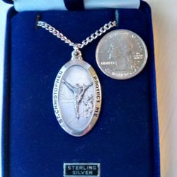 Huge Sterling Silver St Christopher Football Necklace