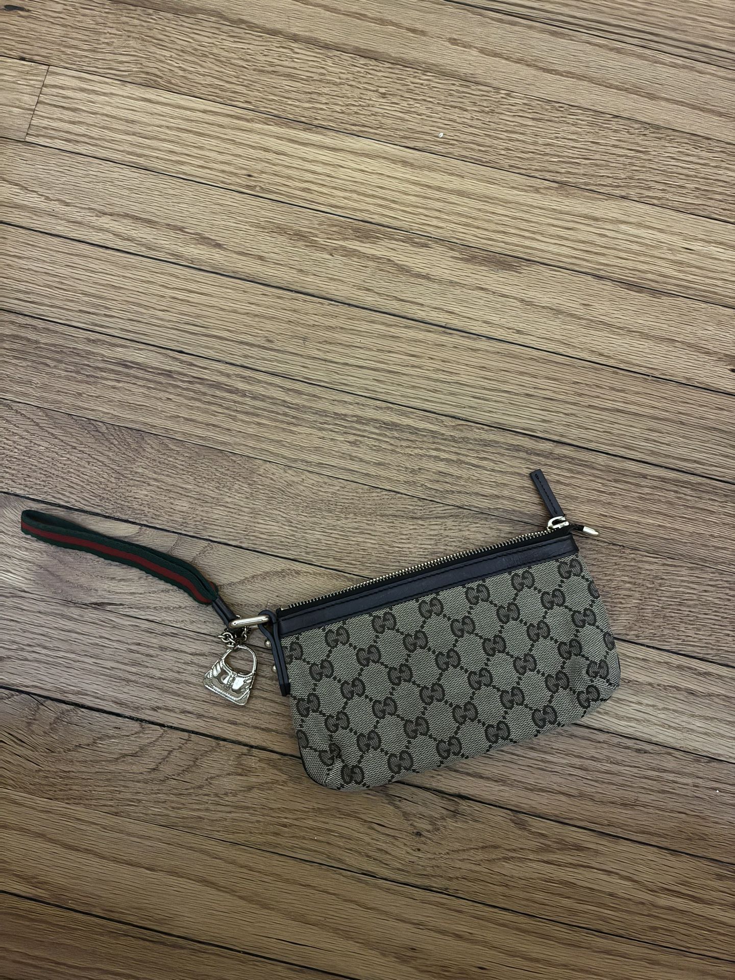 Gucci GG Monogram Canvas Wristlet / Clutch with Web Strap (Small Pouch)