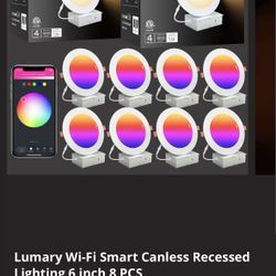 Lumary Wi-Fi Smart Canless Recessed Lighting 6 inch 8 PCS