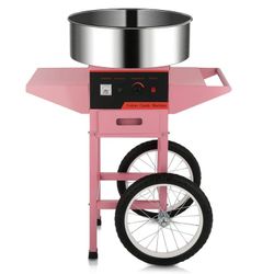 21 Inch Cotton Candy Machine Cart, Electric Cotton Candy Maker Machine w/Stainless Steel Bowl, Sugar Scoop and Large Storage Drawer, Pink