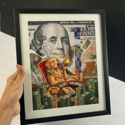 10X Boss Dog" Framed paper Art | Modern Pop Art Wall Decor Golden retriever