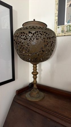 Brass Reticulated Pedestal Urn with Bird Motif