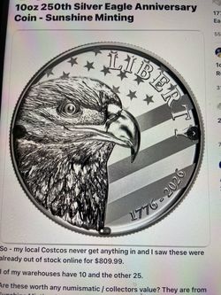 Costco 10oz 250th anniversary SILVER rounds