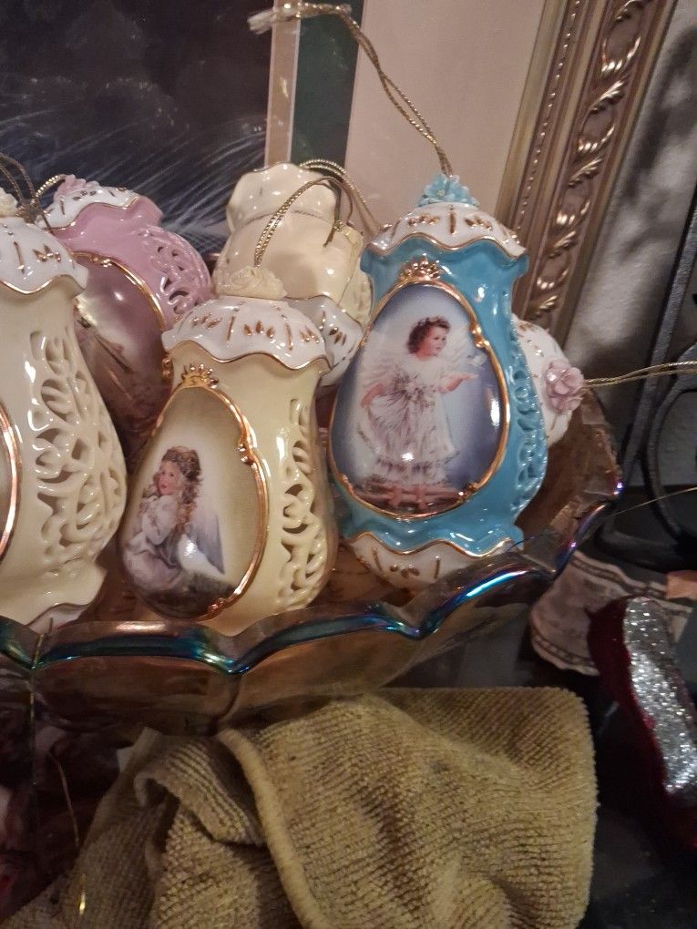 Set Of 12 Franklin Mint Angel's Christmas Ornaments 