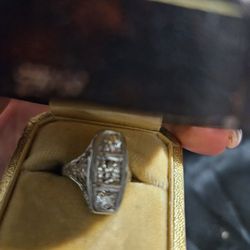 Vintage Ring 14 White Gold Mine Diamonds 1.5 Total Weight