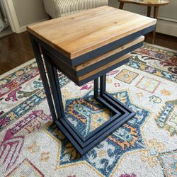 Leblanc Modern Industrial Firwood Nesting Tables (Set of 3)
