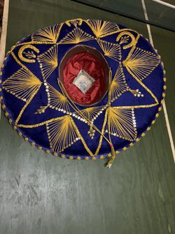 Vintage Mexican Sombrero Blue Velvet Sequin Charro
