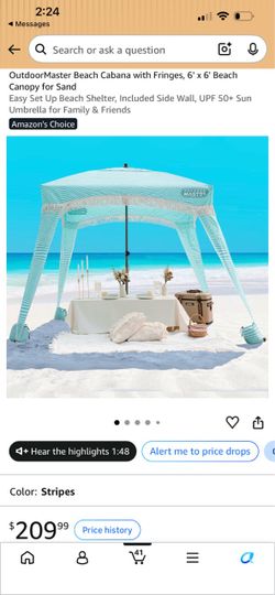 OutdoorMaster Beach Cabana with Fringes 6x6
