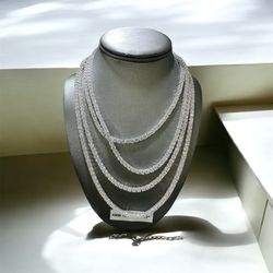 Beautiful Silver White Gold Plated Tennis 4mm Necklaces With Moissanites! 