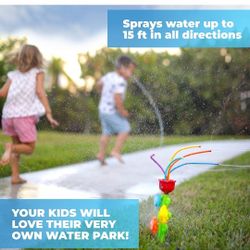 Water Spray Sprinkler for Kids and Toddlers - Cute Lawn Spinning Flower Kids Sprinkler w/ Wiggle Tubes - Splashing Fun for Summer Days 