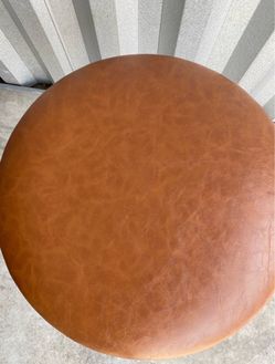 Round Brown Leather Ottoman Stool