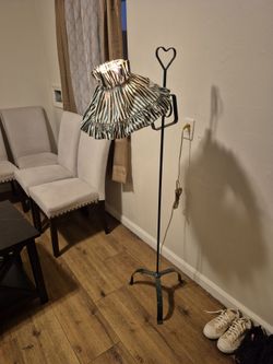Floor Lamp with Ruffled Striped Shade