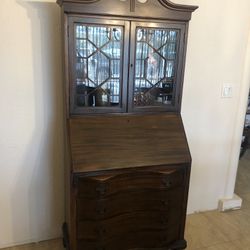 Antique Secretary Desk With Glass Cabinet Doors