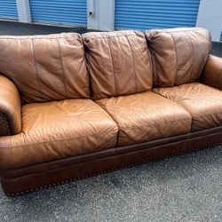 Delivery Available! Distressed Brown Leather Sofa Couch! Some wear see pics. Super comfortable! 84x36x32in Seat Height 17in