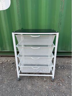 Metro White 4 Drawer Rolling Cart by Simply Tidy - Mobile Storage Organizer with Mesh Drawers & Woodgrain Top - Large Workspace