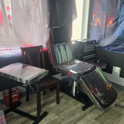 Tattoo Hair Salon Chairs and sets. Hydrolic, 360 spin, plastic wrapped(easy to clean).