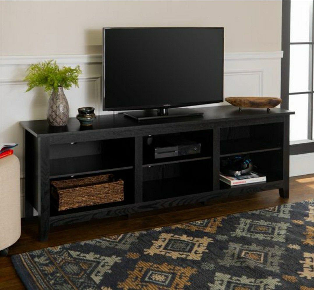 Manor Park Wood TV Media Storage Stand for TVs up to 78", Black