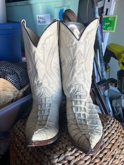 White Caiman Leather Cowboy Boots