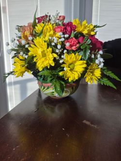 Flowers in terracotta tray