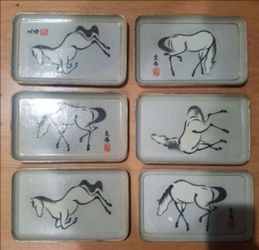 6 Vintage Small Wood Serving Trays Handpainted Horses