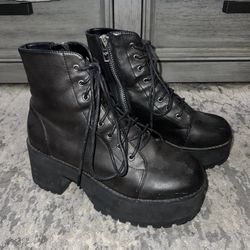 Black Leather Platform Boots