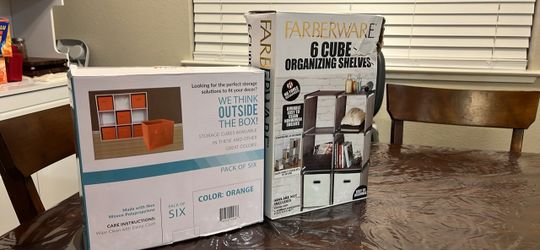Farberware 6 Cube Organizing Shelves with 6 Orange Storage Bins