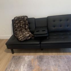 Black Sofa Bed/Futon, w/ USB Charging Built-In