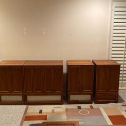 Set Of 4 Walnut Mid Century Cabinets