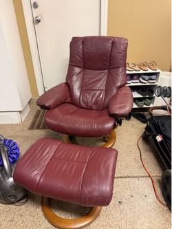Ekornes Stressless burgundy leather chair & ottoman