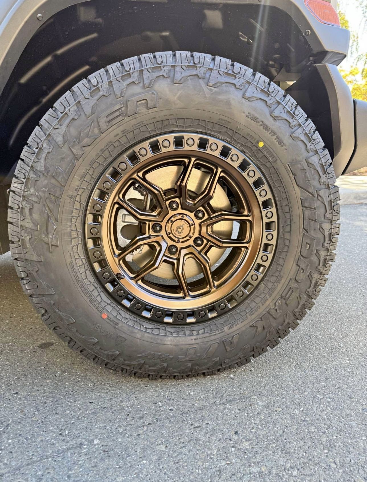 Arena Hustle Smoked Bronze Satin Black Lip Wheels 285|70R17 Falken Wildpeak AT4W Tires Package Deal