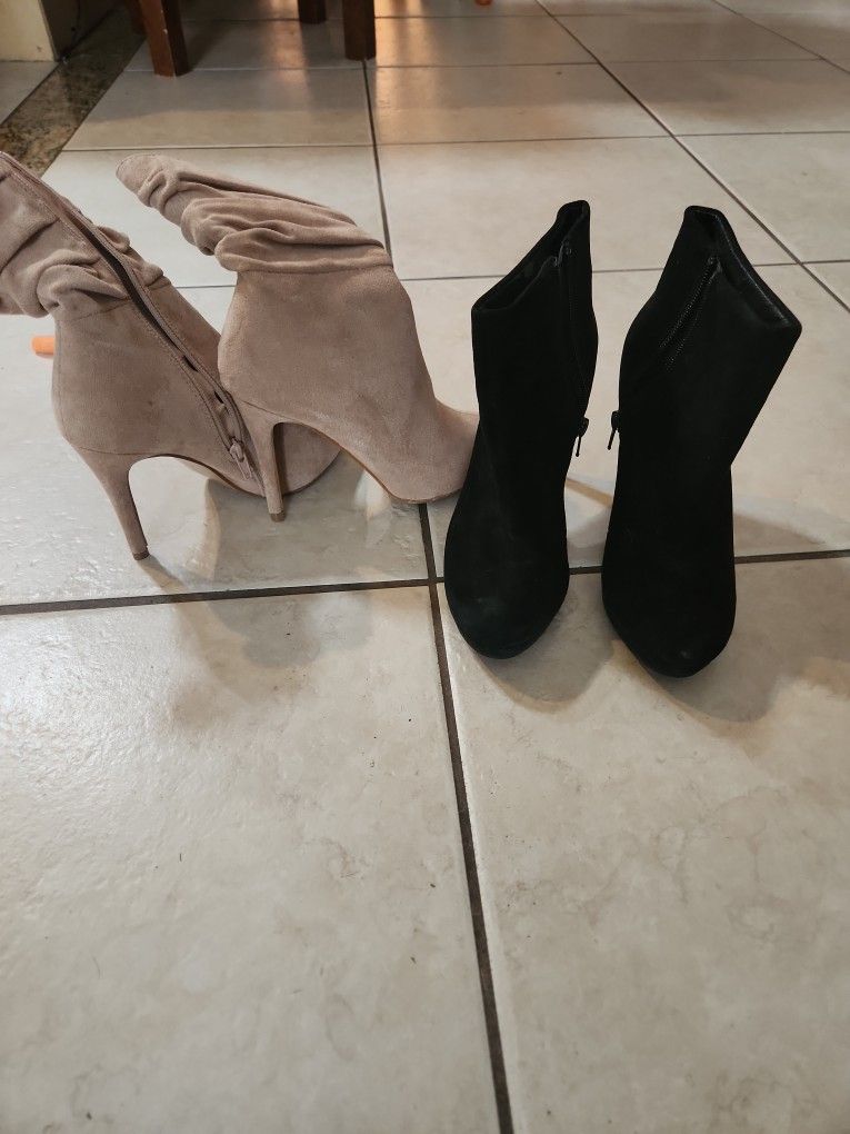Womens Bootie Boots Heels Black Nude