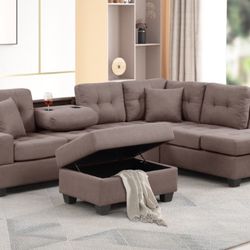 $399 Sectional Chaise Reversible With Storage Ottoman 