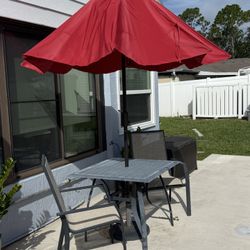 Patio Table With 2 Chairs  And LED Illuminated Umbrella 