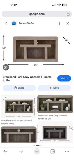 Brookland Park Gray 66 In. Console tv stand in great condition from Rooms To Go