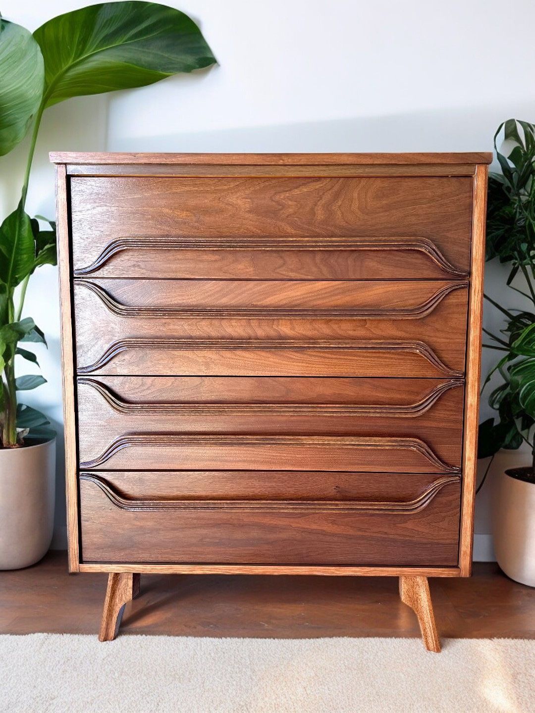 Black Walnut Vintage Mcm Tallboy Dresser 