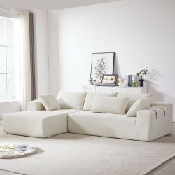 108” Beige Chenille High Density Foam Injected Boneless Sectional L-Shaped Sofa w/ Chaise [NEW IN BOX] **Retails for $999