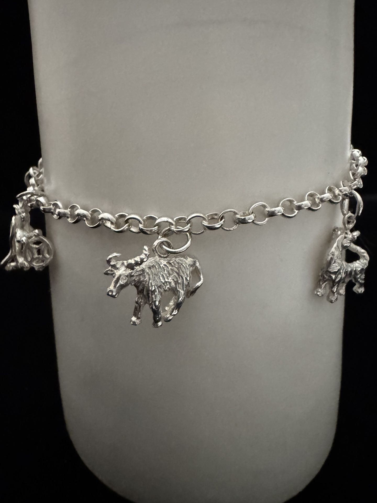 Chinese Zodiac 925 Sterling Silver (6) Charm Bracelet 7"