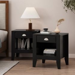 Black Wood Nightstands Set Of 2 