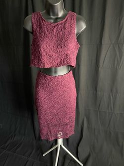 Burgundy Lace Crop Top and Skirt Set