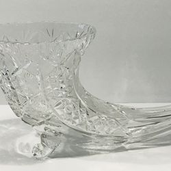 Antique Brilliant Cut Clear Crystal Horn Of Plenty Cornucopia Flower Vase 12”-6”-5”. 