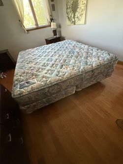 King Size Mattress (Used) + Box + frame