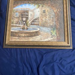 Oil Paint Art Picture Of Water Fountain
