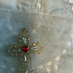 Golden Cross. With Ruby Stone.